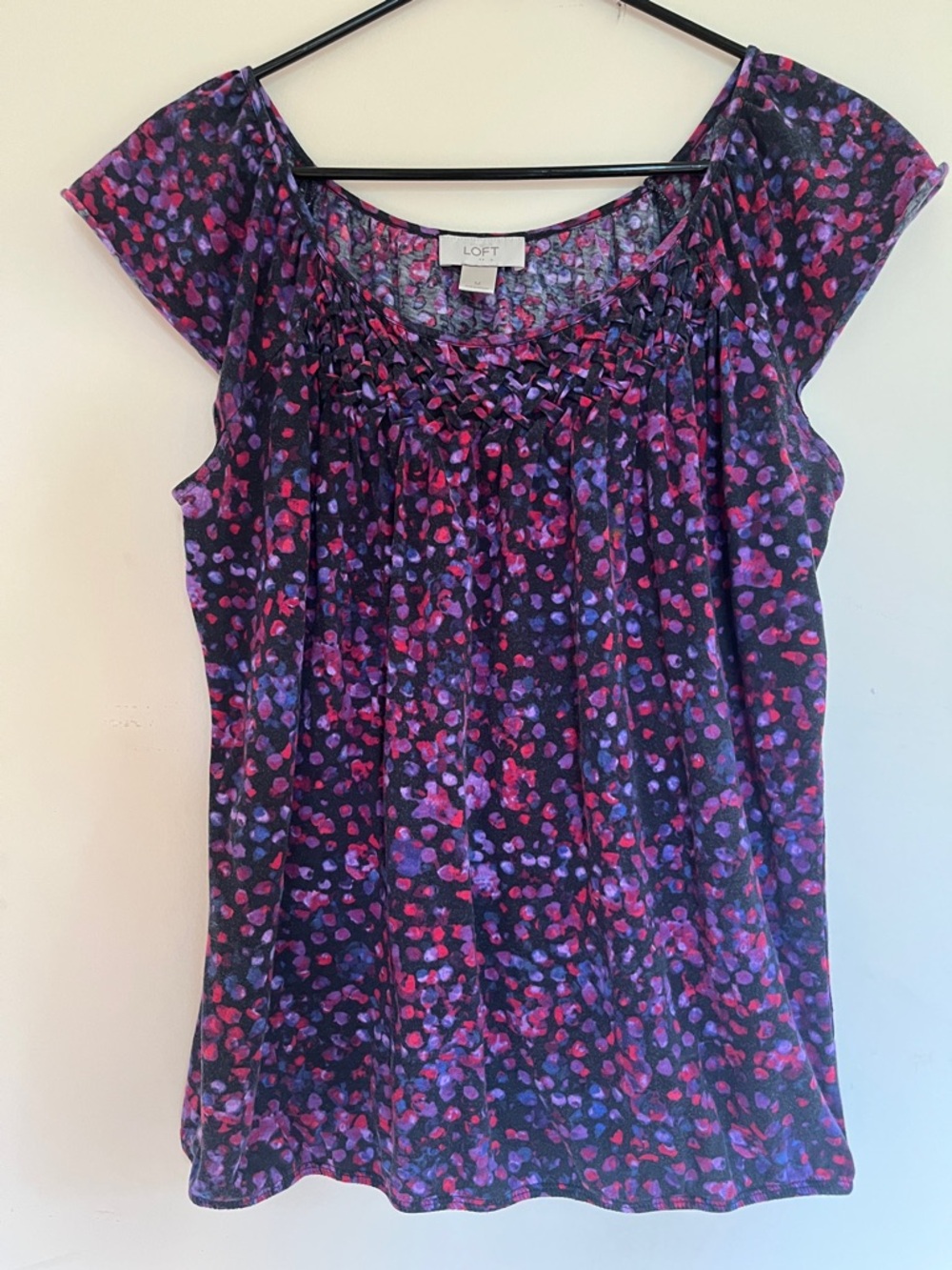 LOFT Purple & Pink Cap-Sleeve Floral Print Top
